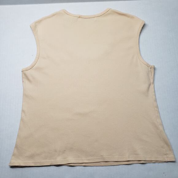 Vintage Lord and Taylor Sleeveless Top Womens Large Beige Lace Pima Cotton Y2K - Picture 10 of 12
